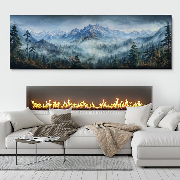 Obraz na plátně - Hory a lesy v mlžné kaši FeelHappy.cz Velikost obrazu (šířka x výška): 120 x 40 cm