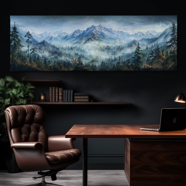 Obraz na plátně - Hory a lesy v mlžné kaši FeelHappy.cz Velikost obrazu (šířka x výška): 120 x 40 cm