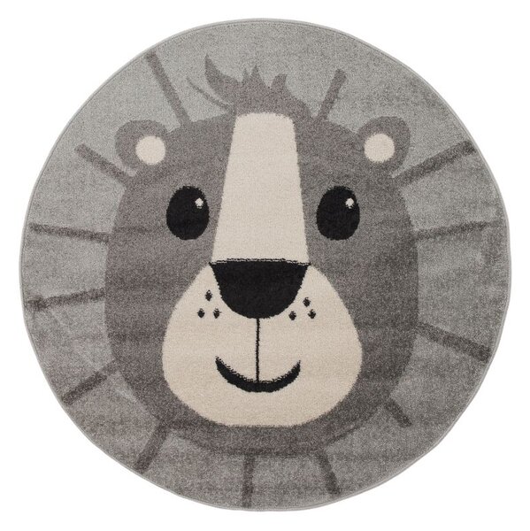 TAPISO Dětský kulatý koberec HAPPY - šedý - lvíček 1 Průměr koberce: 100 cm