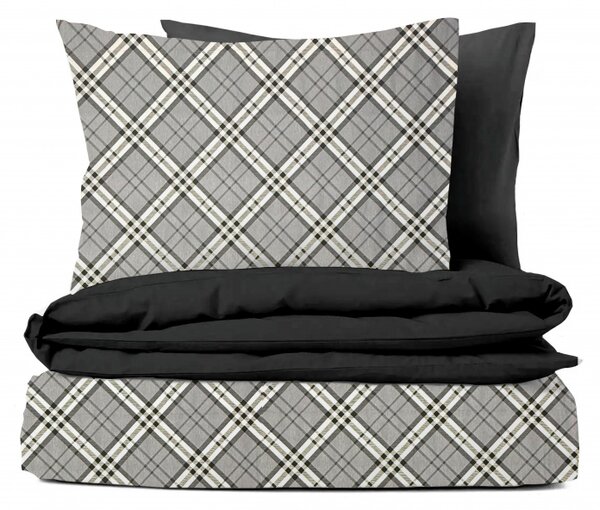 Ervi Bavlněné povlečení oboustranné - Grey Tartan/černé