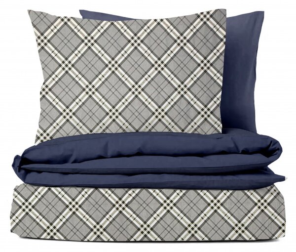 Ervi Bavlněné povlečení oboustranné - Grey Tartan/modré