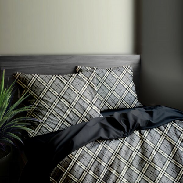 Ervi Bavlněné povlečení oboustranné - Grey Tartan/černé