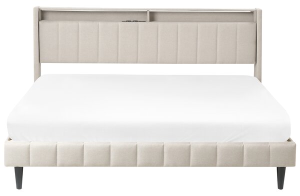 LED postel Tkanina BEAULIEU 180 x 200 cm s úložným prostorem s USB portem Béžová