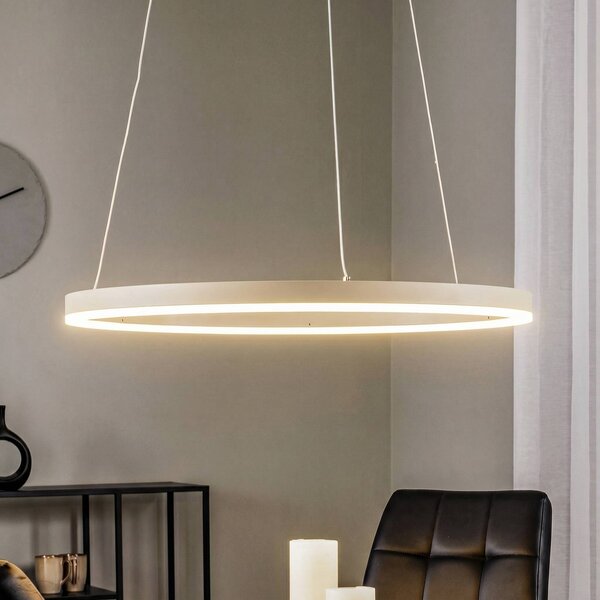 Arcchio Závěsné světlo Albiona, béžové, 1 kruh, Ø 60 cm, stmívatelný, Krémová / jantar, Kuchyň, kov, Moderní