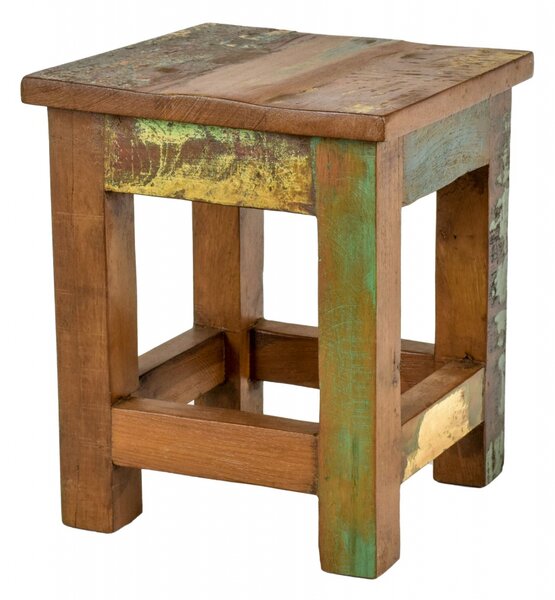 Stolička z antik teakového dřeva, "GOA" styl, 25x25x30cm (3B)