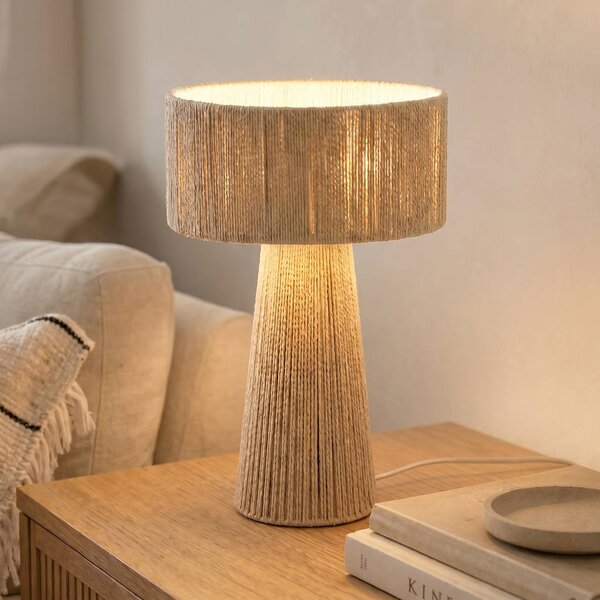 Lindby Stolní lampa Anuva, výška 42 cm, papír, béžová, E27, Krémová / jantar, Obývací pokoj / jídelna, Papír / lunolit / lunopal, Venkovský / rustikální