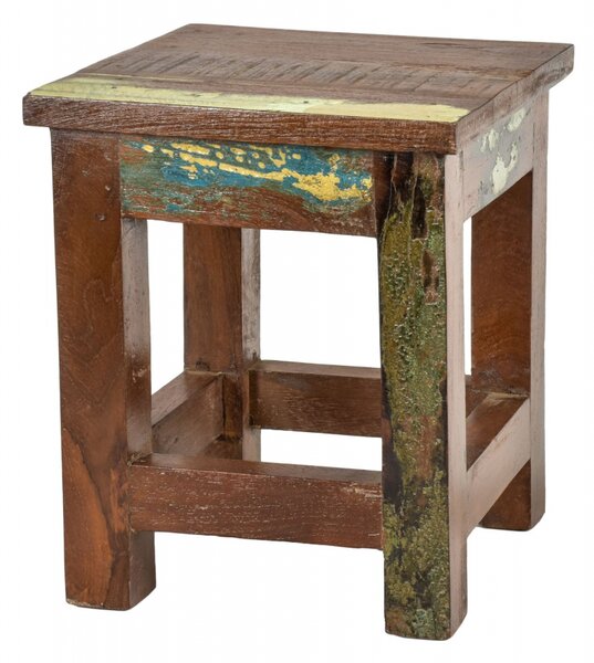 Stolička z antik teakového dřeva, "GOA" styl, 25x25x30cm (3K)