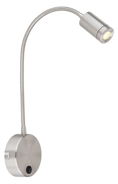 Globo 57311N MILLY - Nástěnné stříbrné LED svítidlo na husím krku, 3W, 3000K (Moderní stříbrné LED svítidlo na zeď s vypínačem)