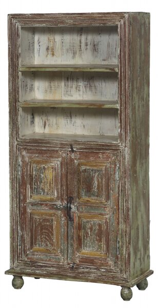 Knihovna z teakového dřeva, zelená patina, 75x33x163cm