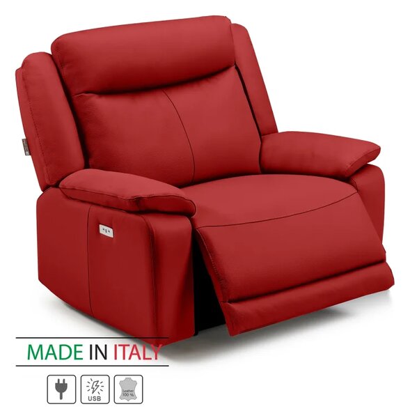 Kožené křeslo CONTINENTAL s elektrickou funkcí relax 1P, elektrické, červená (rosso 304)