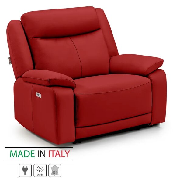 Kožené křeslo CONTINENTAL s elektrickou funkcí relax 1P, elektrické, červená (rosso 304)