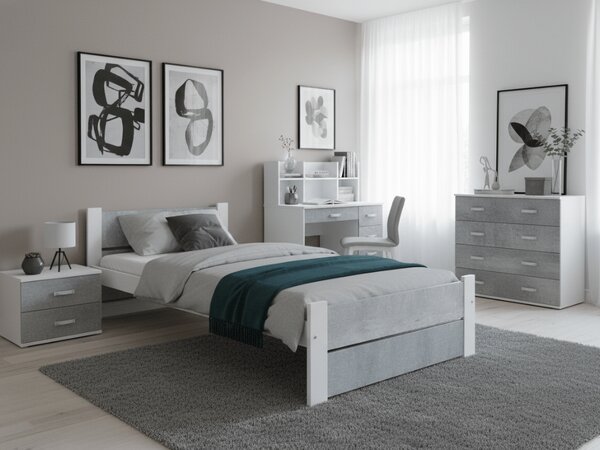 Postel IKAROS DOUBLE 90 x 200 cm, beton/bílá Rošt: Bez roštu, Matrace: Matrace Coco Maxi 20 cm