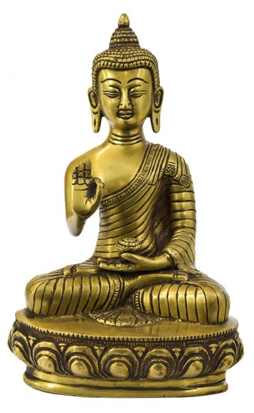 Buddha Amoghasiddhi, mosazná soška, 14x9x24cm