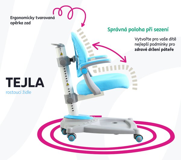 KONDELA Rostoucí židle s podnožkou, šedá/modrá, TEJLA