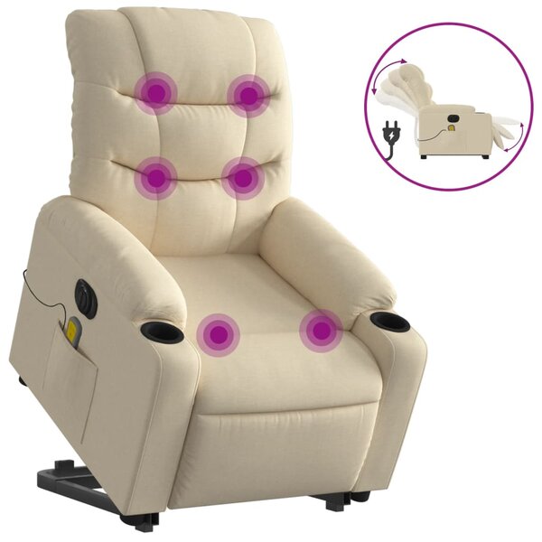 Elektrické zvedací masážní polohovací křeslo krémové textil 3206680