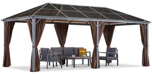 Zahradní altán Milos 3x6 m s hnědými závěsy Garden Point