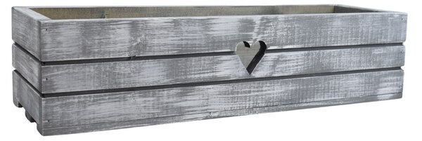 Dřevěný truhlík z masivu srdce – šedý s bílou patinou 60 cm