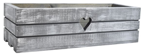 Dřevěný truhlík z masivu srdce – šedý s bílou patinou 50 cm