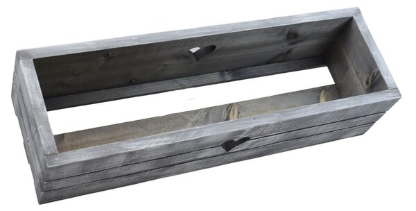 Dřevěný truhlík z masivu srdce – šedý s bílou patinou 60 cm