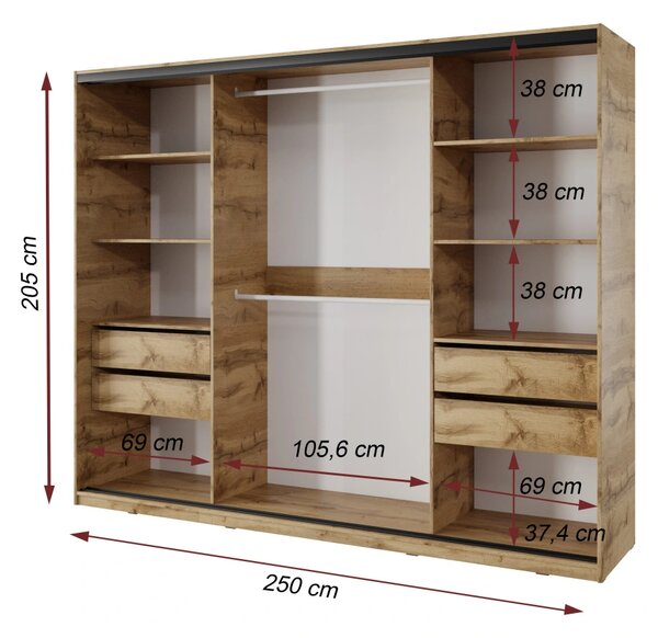 Ložnice NEJBY BARNABA PREMIUM 250 s postelí 180x200 cm s vyšším čelem, dub wotan