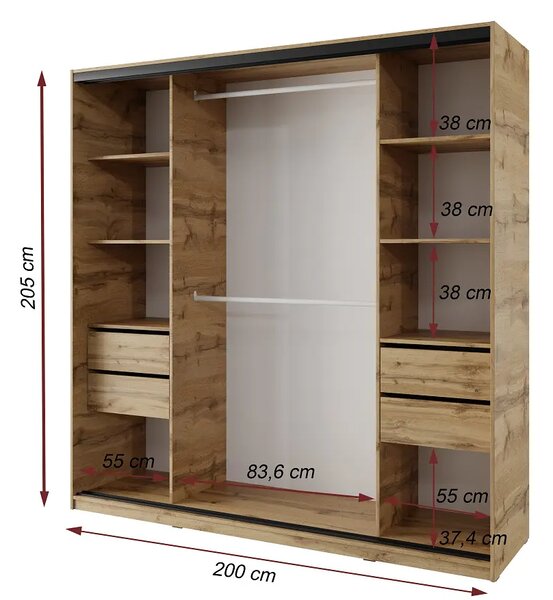 Ložnice NEJBY BARNABA PREMIUM 200K s postelí 180x200 cm s vyšším čelem, dub wotan