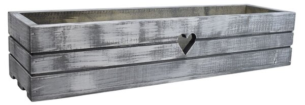 Dřevěný truhlík z masivu srdce – šedý s bílou patinou 70 cm