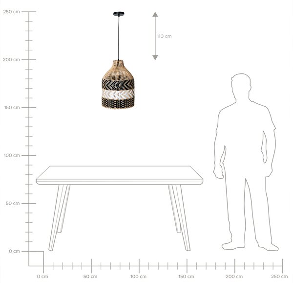 Závěsná lampa TURABO Ratan Černá/Bílá