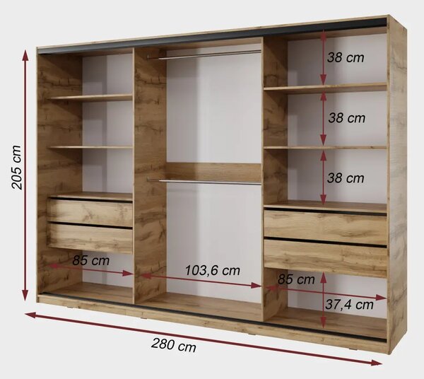 Ložnice NEJBY BARNABA PREMIUM 280K s postelí 180x200 cm s vyšším čelem, dub wotan