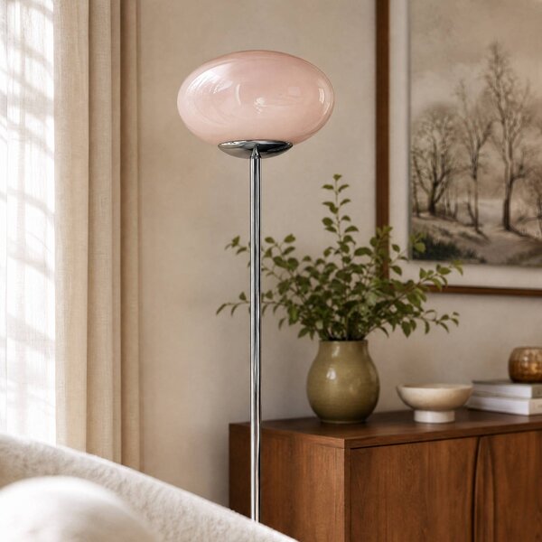 OSRAM Stojací lampa Decor Forma, růžová/chrom, výška 149 cm, sklo, stmívatelný, Fialová / růžová / barva růže, Obývací pokoj / jídelna, kov, Moderní