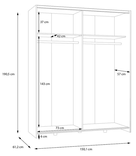 Šatní skříň s posuvnými dveřmi KEBAN 150 cm, bílá
