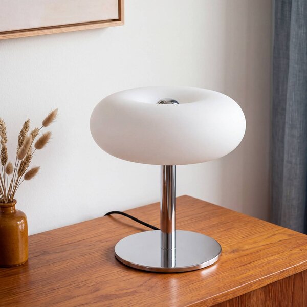 OSRAM LED stolní lampa Decor Lunea, bílá/chrom, Ø 30 cm, stmívatelné, stmívatelný, Bílá / opál, Obývací pokoj / jídelna, kov, Moderní