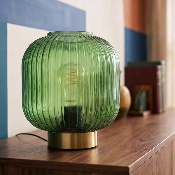 OSRAM Stolní lampa Decor Groovie, zelená, výška 22 cm, sklo, E27, Zelená, Obývací pokoj / jídelna, Sklo, Vintage