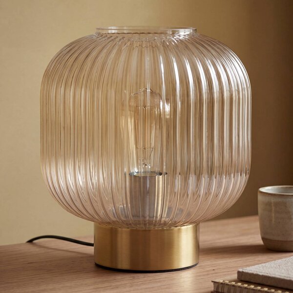 OSRAM Stolní lampa Decor Groovie, jantarová, výška 22 cm, sklo, E27, Krémová / jantar, Obývací pokoj / jídelna, Sklo, Vintage