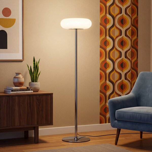 OSRAM LED stojací lampa Decor Lunea, bílá/chrom, 146 cm, stmívatelné, stmívatelný, Bílá / opál, Obývací pokoj / jídelna, kov, Moderní