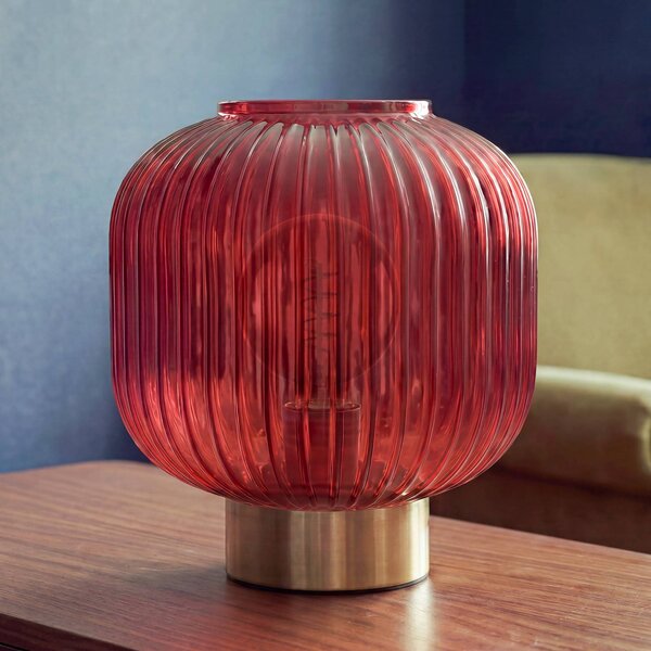 OSRAM Stolní lampa Decor Groovie, červená, výška 22 cm, sklo, E27, Červená, Obývací pokoj / jídelna, Sklo, Vintage
