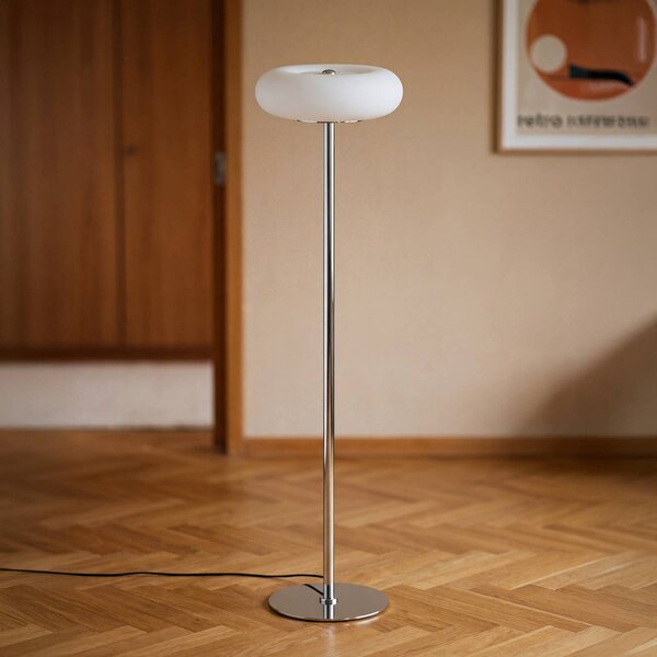 OSRAM LED stojací lampa Decor Lunea, bílá/chrom, 146 cm, stmívatelné, stmívatelný, Bílá / opál, Obývací pokoj / jídelna, kov, Moderní