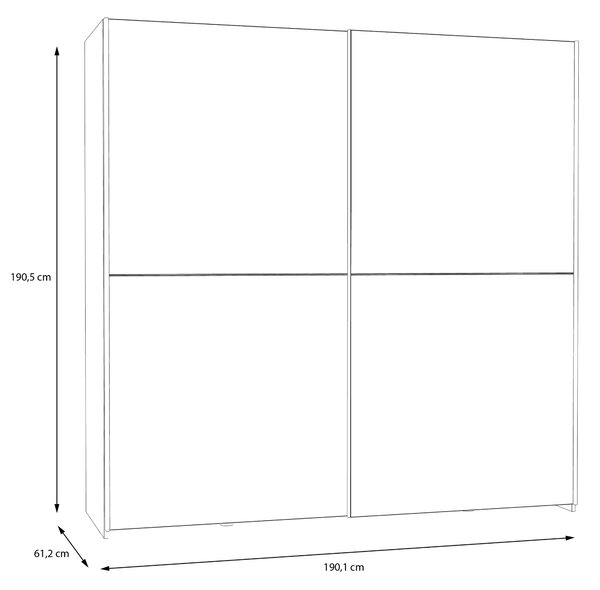 Šatní skříň s posuvnými dveřmi KEBAN 190 cm se zrcadlem, bílá