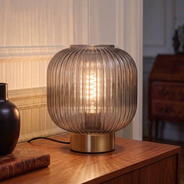 OSRAM Stolní lampa Decor Groovie, šedá, výška 22 cm, sklo, E27, Hliník / šedá / zinek, Obývací pokoj / jídelna, Sklo, Vintage