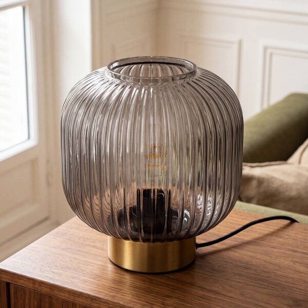 OSRAM Stolní lampa Decor Groovie, šedá, výška 22 cm, sklo, E27, Hliník / šedá / zinek, Obývací pokoj / jídelna, Sklo, Vintage