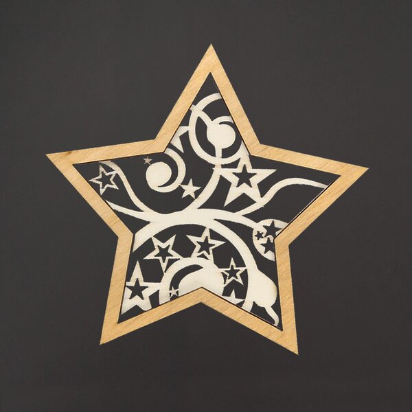 AMADEA Dřevěná ozdoba hvězda ornament dvojitá, 9 cm, český výrobek
