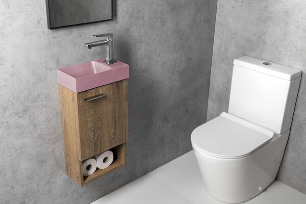 Sapho Sapho, PICCOLINO betonové umyvadlo 30,8x17cm, baterie vpravo, růžová mat, PK30521