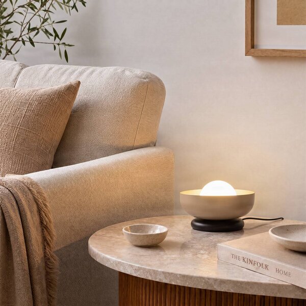 EMIBIG LIGHTING Stolní lampa Ozzy LN1, béžová, ocel/sklo, výška 13 cm, G9, Krémová / jantar, Obývací pokoj / jídelna, kov, Moderní