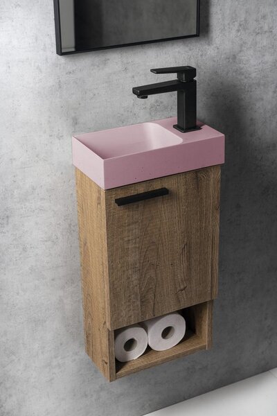 Sapho Sapho, PICCOLINO betonové umyvadlo 30,8x17cm, baterie vpravo, růžová mat, PK30521