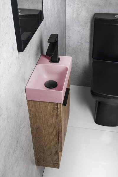 Sapho Sapho, PICCOLINO betonové umyvadlo 30,8x17cm, baterie vpravo, růžová mat, PK30521