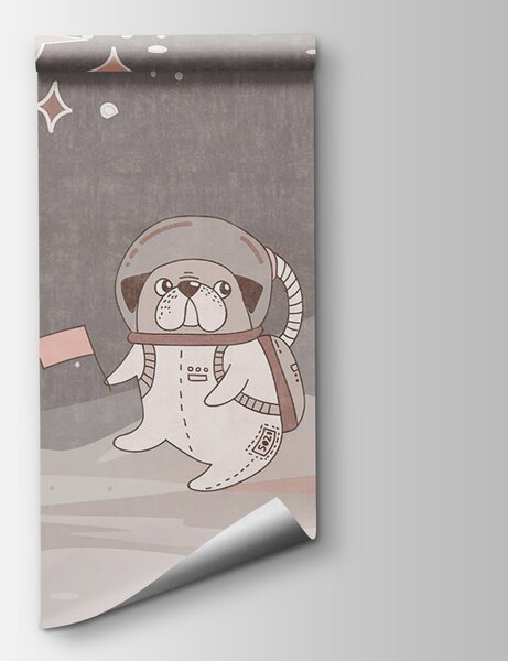 Fototapeta Kreslená vesmírná scéna s planetami a zvířaty, Vesmírné fototapety, Populární fototapety - Tapeko.co.cz
