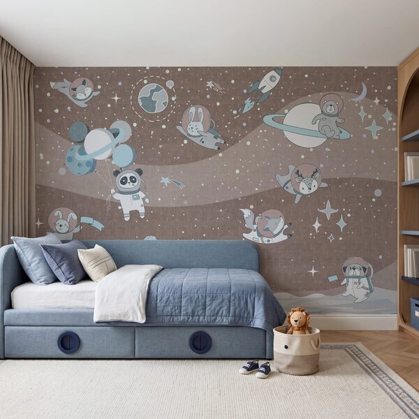 Fototapeta Kreslená vesmírná scéna s planetami a hvězdami, Dětské fototapety, Populární fototapety - Tapeko.co.cz