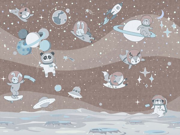 Fototapeta Kreslená vesmírná scéna s planetami a hvězdami, Dětské fototapety, Populární fototapety - Tapeko.co.cz