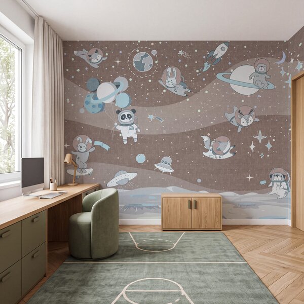 Fototapeta Kreslená vesmírná scéna s planetami a hvězdami, Dětské fototapety, Populární fototapety - Tapeko.co.cz