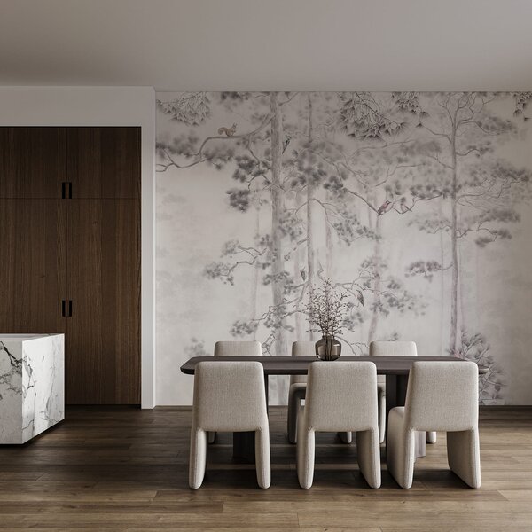 Fototapeta Malba stromů a ptáků, Lesní fototapety, Populární fototapety - Tapeko.co.cz