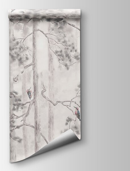 Fototapeta Malba stromů a ptáků, Lesní fototapety, Populární fototapety - Tapeko.co.cz